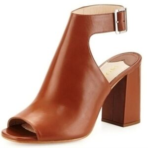 Prada Milano tan/brown leather chunky heel Open toe bootie size 38.5